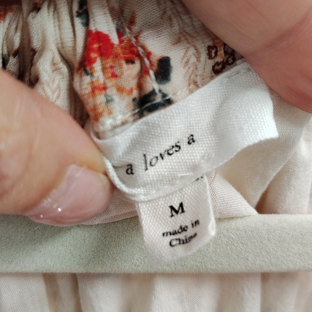 A Loves A Floral Print Belted Dress Cream Size Medium Side Pockets Cotton - Picture 4 of 9